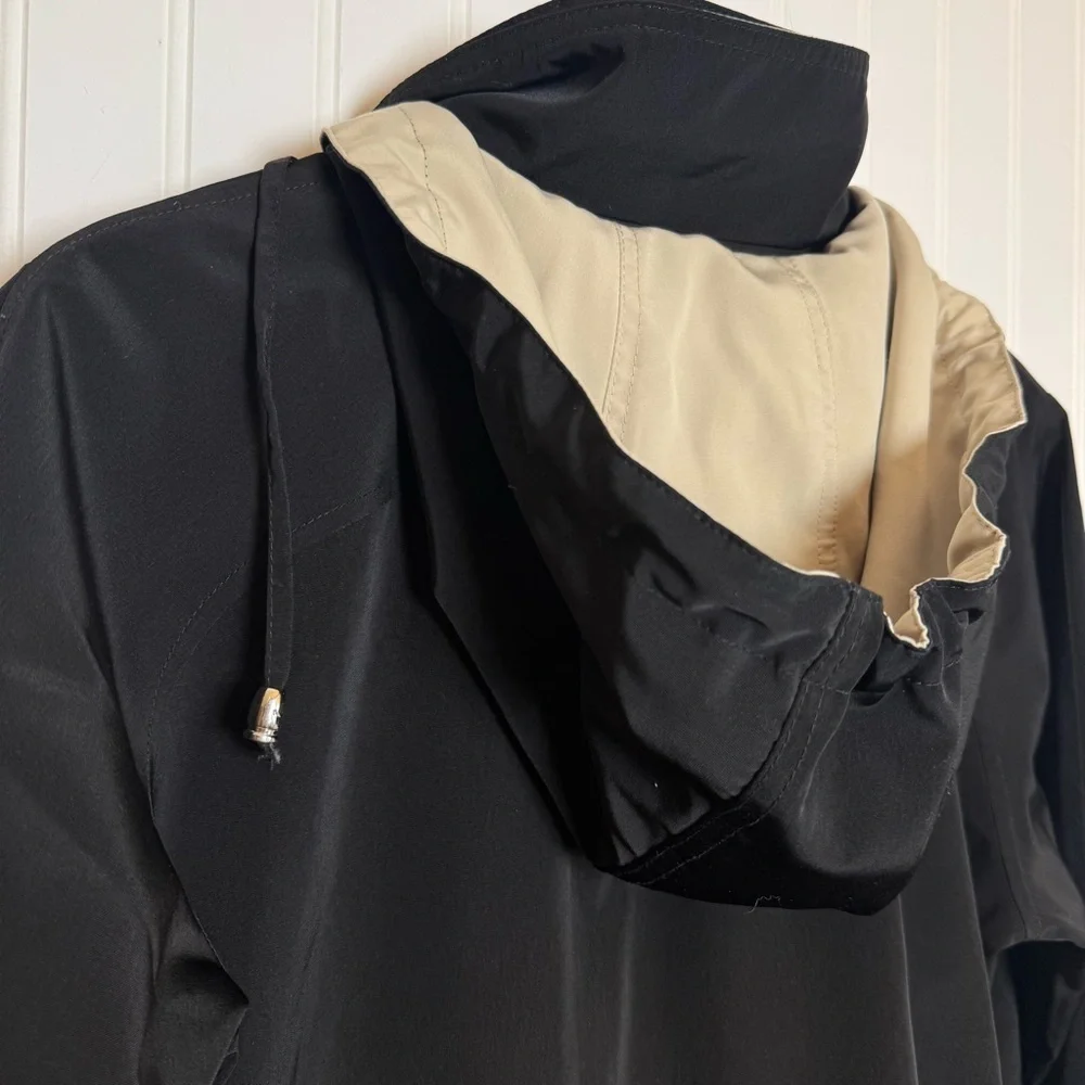 Croft & Barrow Black Winter Coat Cream Lined Neckline & Hood Women’s Size Medium